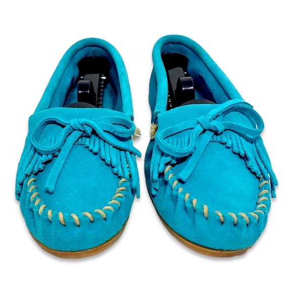 *SOLD* Minnetonka Women's Kilty Hardsole Moccasins Turquoise Size 8 - Picture 3 of 10